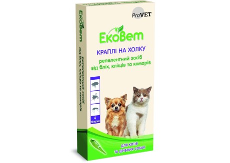 Капли от блох и клещей ЕкоВет для котов и малых пород собак, 4 пипетки (PR241110)