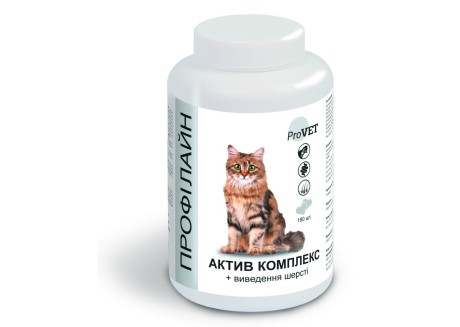 Витаминно-минеральная добавка для котов ProVET Профилайн Актив комплекс + выведение шерсти 180 табл (PR241873)