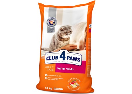 Сухой корм для взрослых кошек с телятиной Клуб 4 Лапы Premium, 14 кг