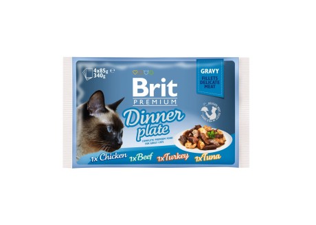 Влажный корм для кошек Brit Premium Cat Dinner Plate Fillets Gravy pouches 340 г (ассорти из 4 вкусов «Обеденная тарелка» в соусе) (111256/415)