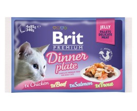 Влажный корм для кошек Brit Premium Cat Dinner Plate Fillets Jelly pouches 340 г (ассорти из 4 вкусов «Обеденная тарелка» в желе) 111244/392
