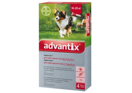 Капли от блох и клещей для собак 10-25 кг Bayer Advantix, 4 пипетки