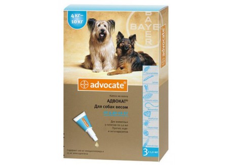 Капли от блох и клещей для собак 4-10 кг Bayer Advocate, 3 пипетки