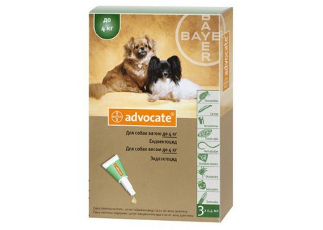Капли от блох и клещей для собак до 4 кг Bayer Advocate, 3 пипетки