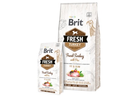 Сухой корм для малоактивных собак Brit Fresh Turkey with Pea Adult Fit and Slim