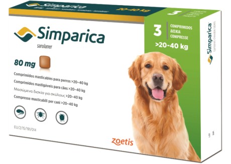 Симпарика для крупных собак от 20 до 40 кг, 3 таблетки