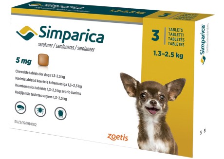 Симпарика для маленьких собак от 1,3 до 2,5 кг, 3 таблетки