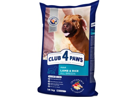 Сухой корм для собак всех пород с ягненком и рисом Клуб 4 Лапы Premium 14 кг