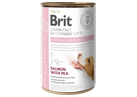 Лечебный влажный корм для собак с пищевой аллергией или непереносимостью Brit VetDiets Hypoallergenic, 400 г (лосось и горошек) (100259/5873)